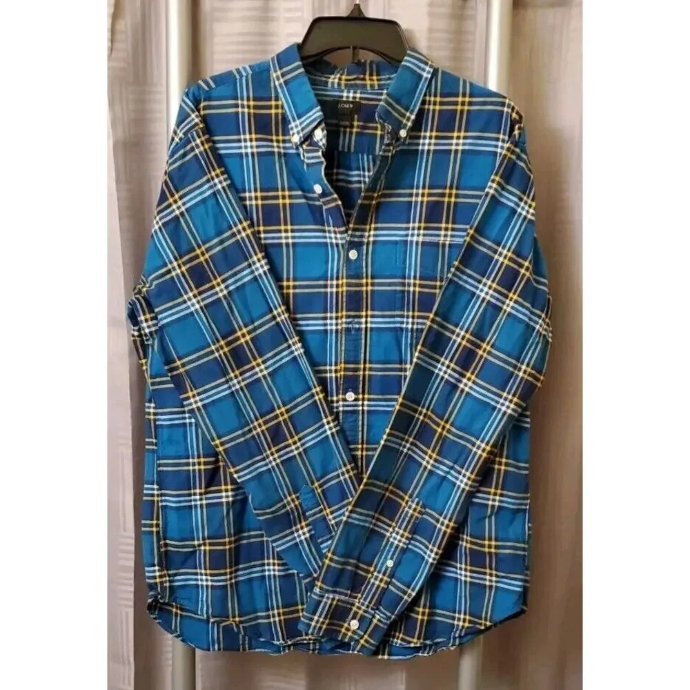 J Crew Shirt Mens‎ Large Blue Green Plaid Oxford Button Down
